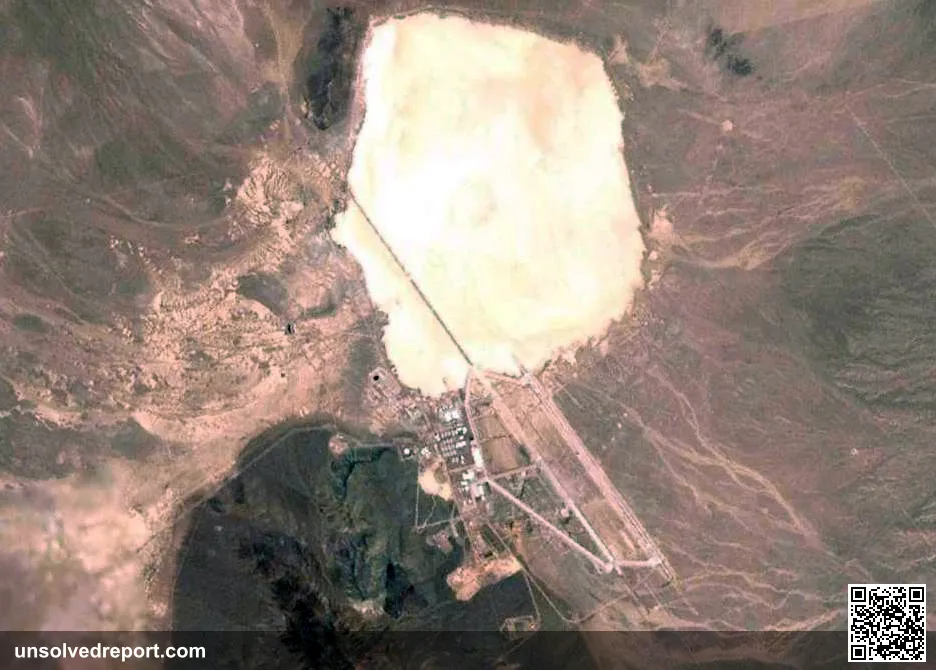NASA Landsat satellite image of Area 51 and Groom Lake dry lakebed in Nevada