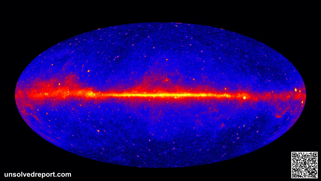 Fermi 5-year all-sky gamma-ray map above 1 GeV showing the galactic center and Milky Way plane