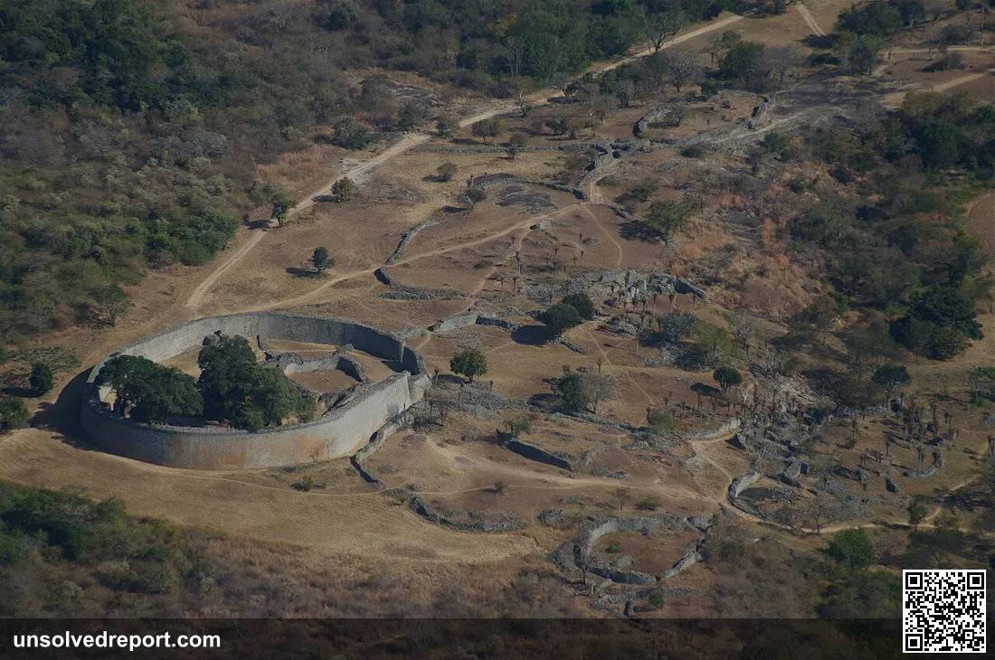 Aerial view of Great Zimbabwe's Great Enclosure and adjacent ruins