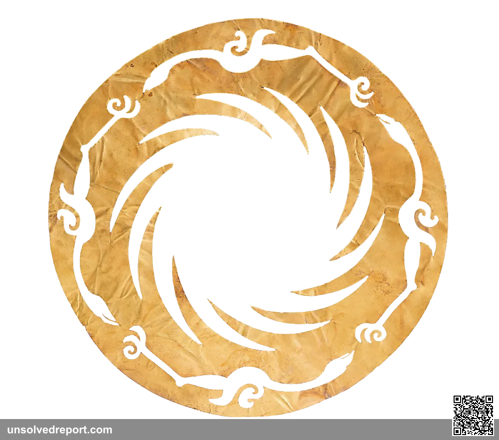 Sun and Immortal Birds Gold Ornament uncovered at Jinsha archaeological site.