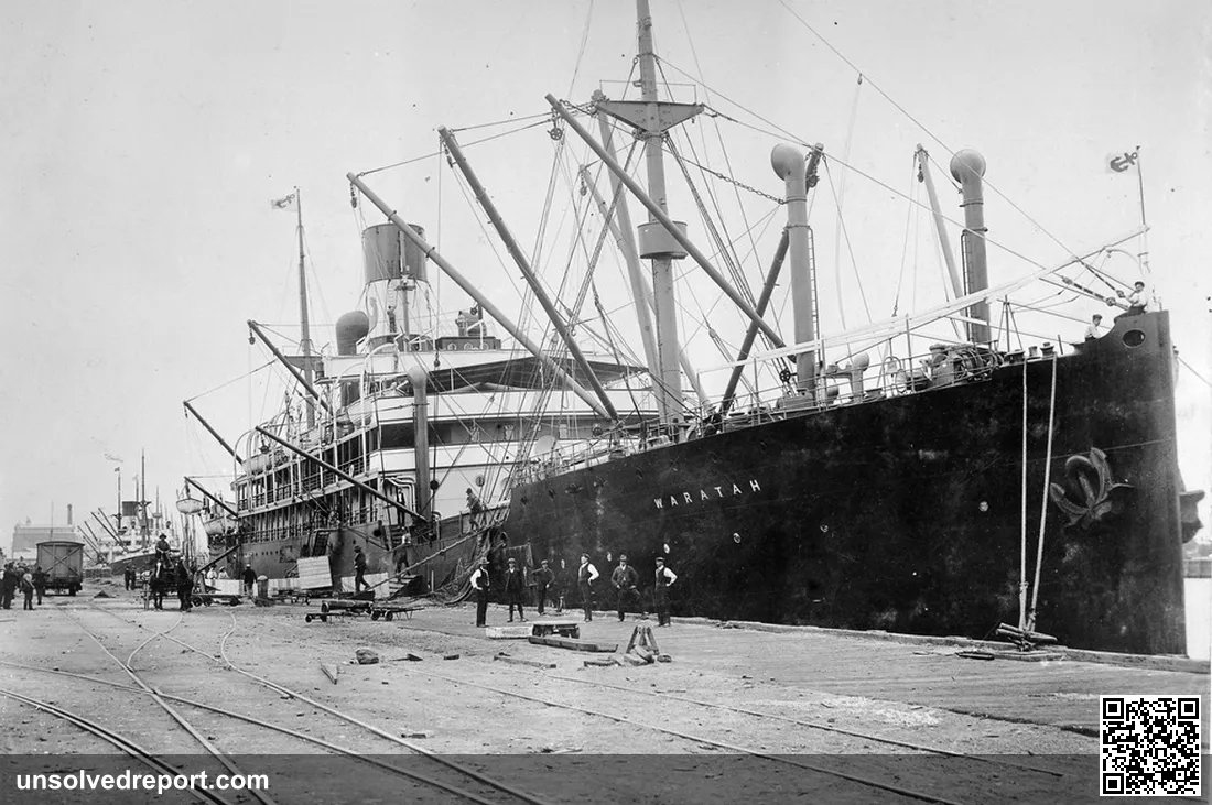 SS Waratah moored at the ocean steamers wharf, Port Adelaide, in early July 1909, just before her last voyage